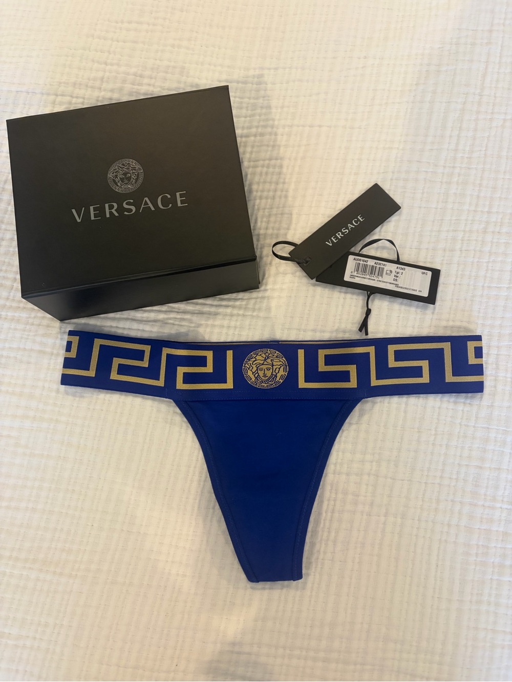Versace Royal Blue Cotton Stretch Thong